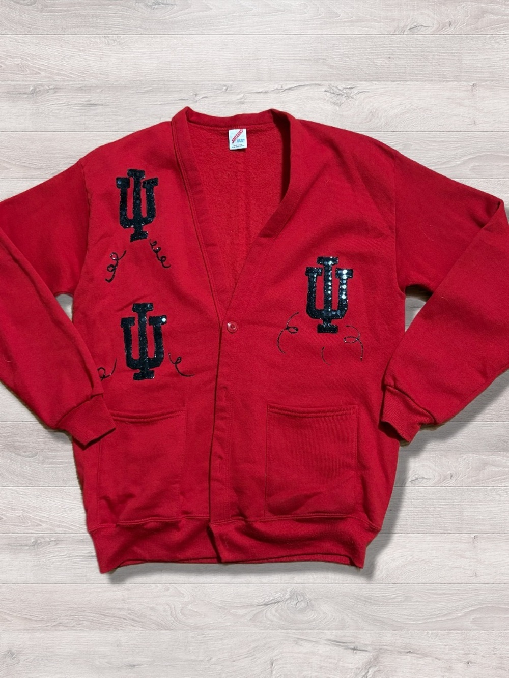 Vintage University Of Indiana Hoosiers Jerzees Cardigan Sweater One Size Sequin